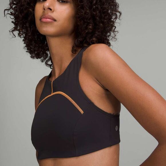 Lululemon Tough Train High-Neck Bra Medium Support C/D Black Orange Soda Size 6 - Picture 1 of 6